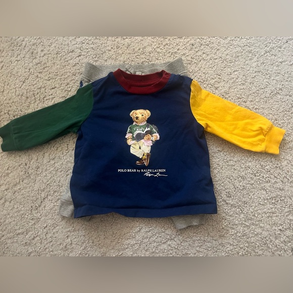 Ralph Lauren Polo Bear 2-Piece Set 6M | Colorblock Long Sleeve Top & Joggers - Picture 2 of 6